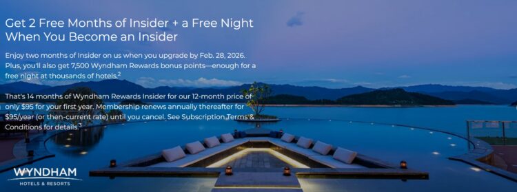 Wyndham Rewards Insider 2 Free Months and Free Night Promotion