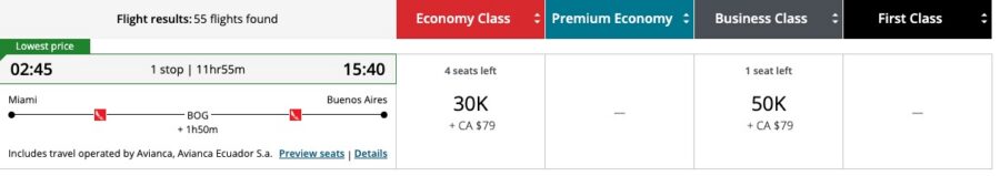 Screenshot of Air Canada