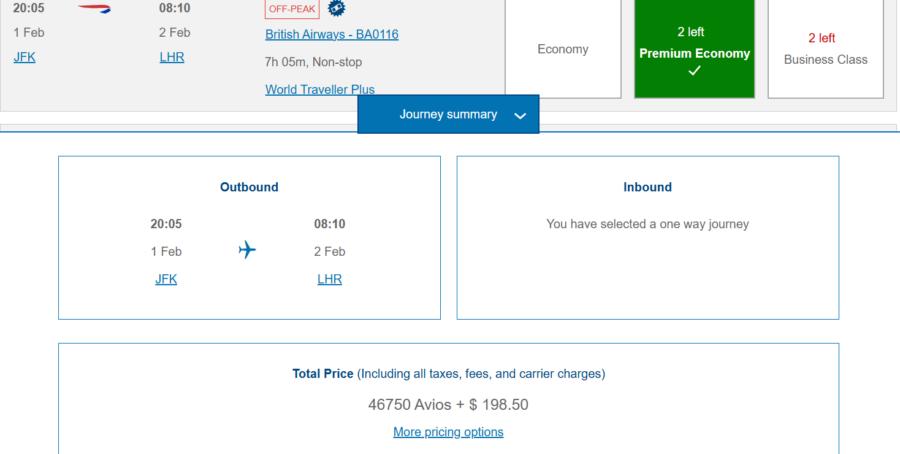 Premium Economy with Avios.
