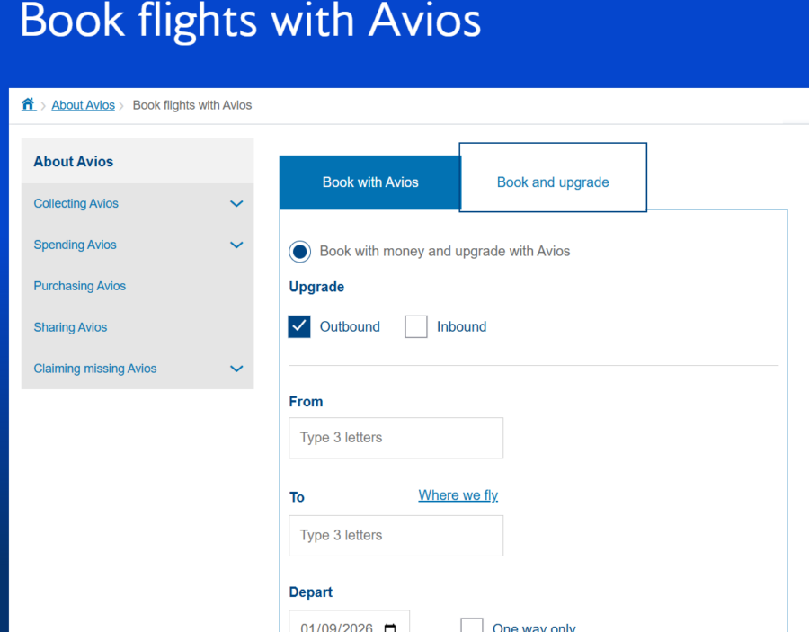 Booking British Airways Upgrade with Avios.