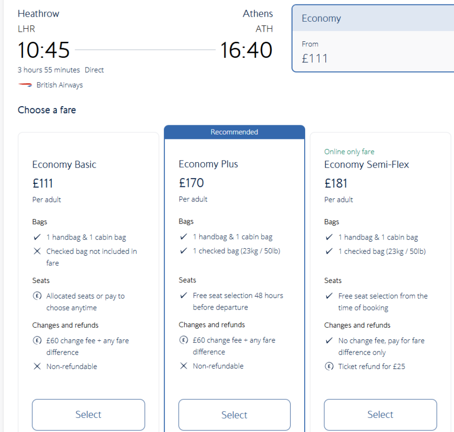 London to Athens cash economy flight.