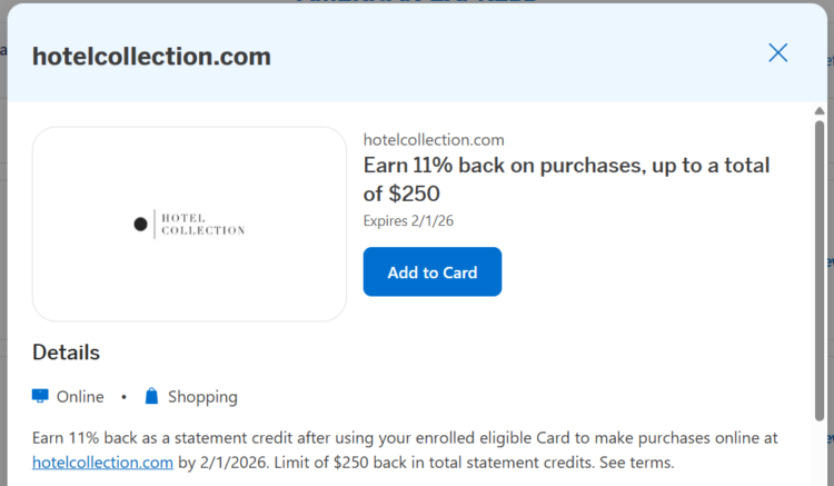 Amex Offer for hotelcollection.com