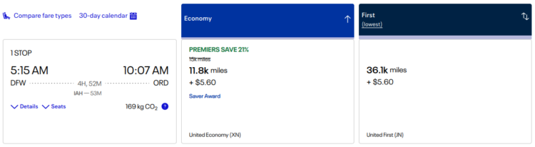savings shown for United cardholders and Premier members
