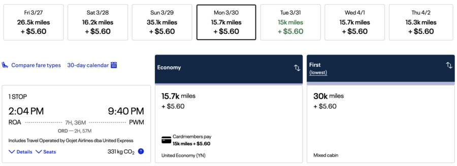 United itinerary from Roanoke, VA to Portland, ME