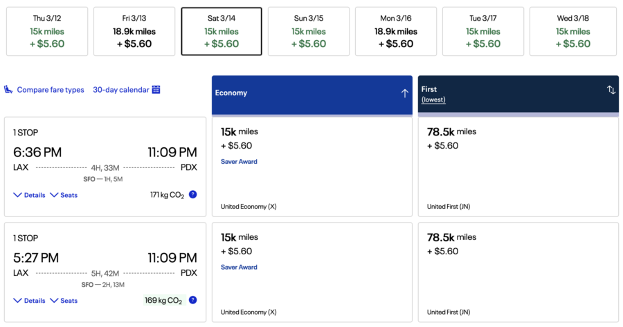 United itinerary from LAX to PDX