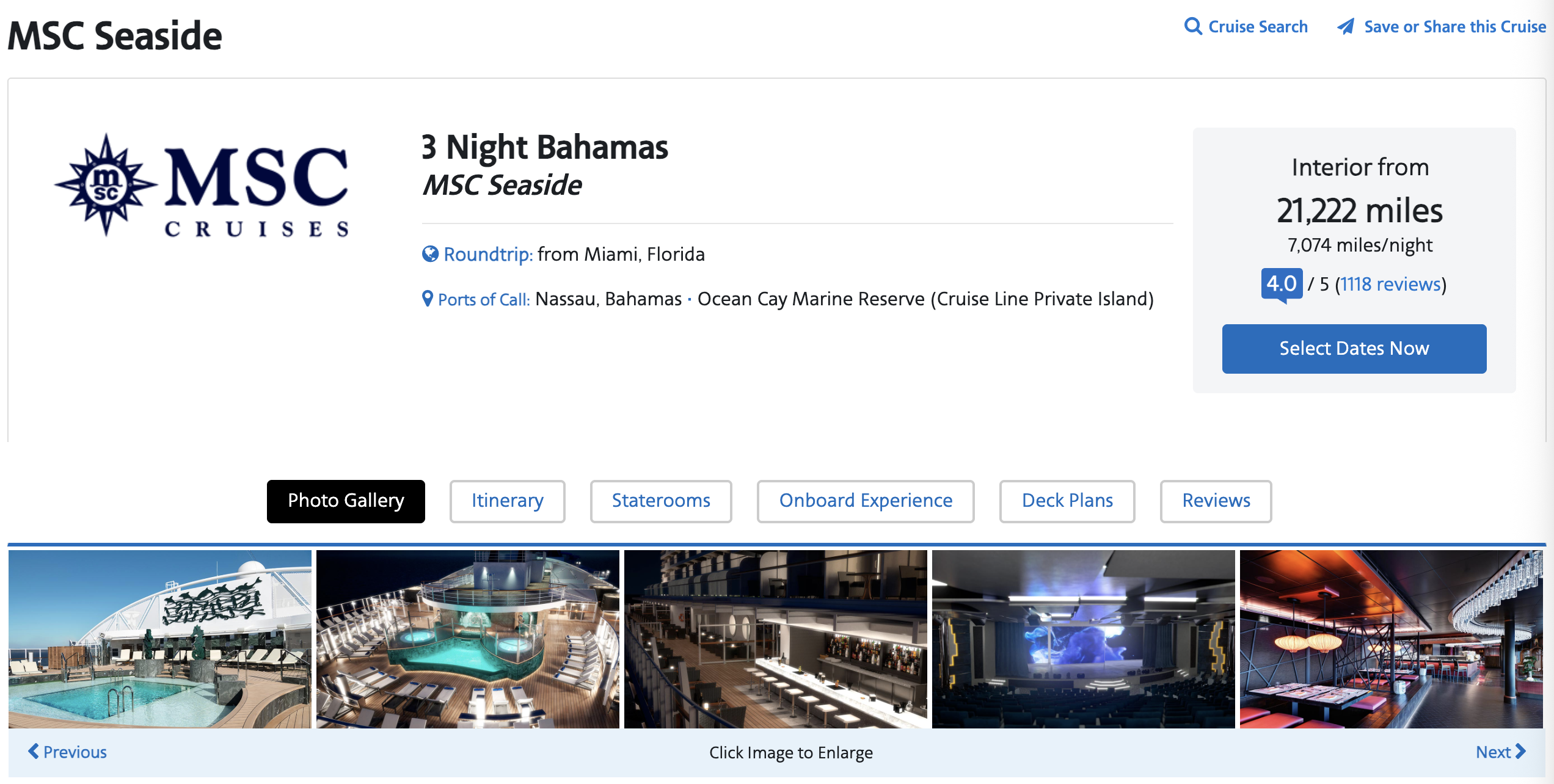 Example American Airlines Cruises voyage.
