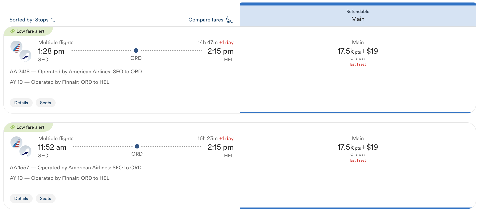 Alaska Airlines award: Finnair/AA from SFO to HEL