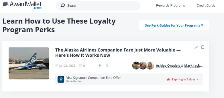 Screenshot of AwardWallet Learn expiring benefits section