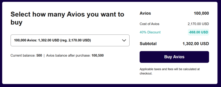 Buy 100k Finnair Avios with 40% discount example