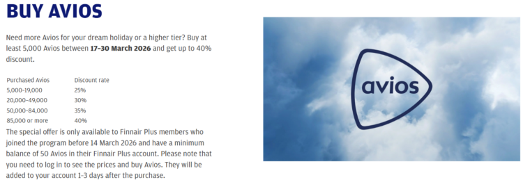 Screenshot of Buy Finnair Avios tiers and restrictions