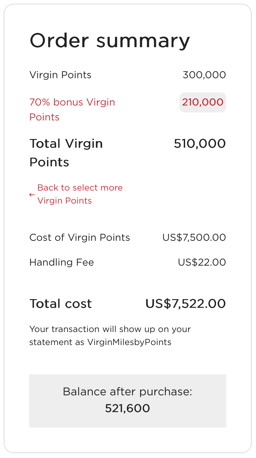 Virgin buy points receipt.