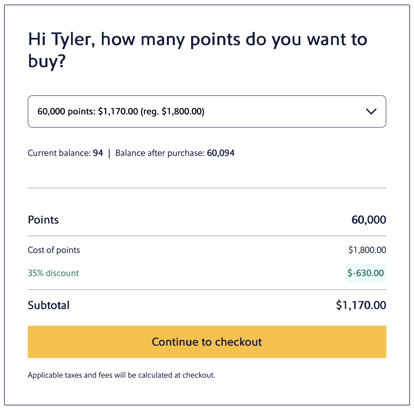Southwest buy points receipt.