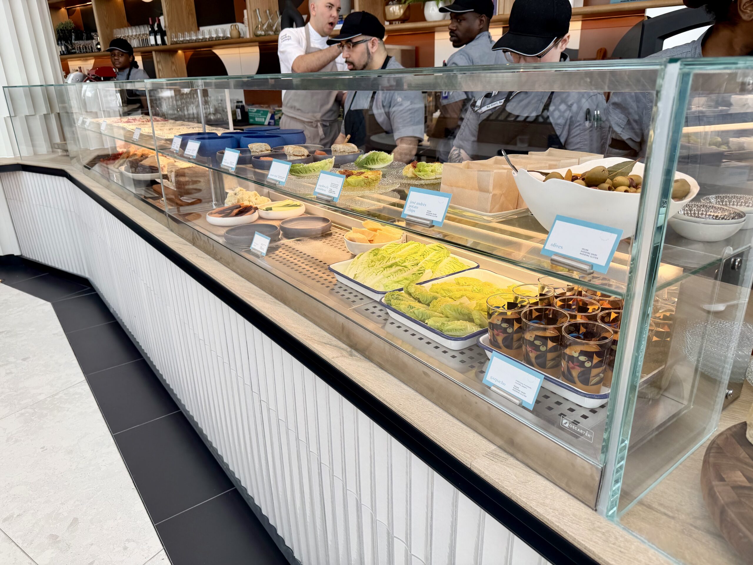 Glass cases at the Capital One Landing Lounge at LGA.