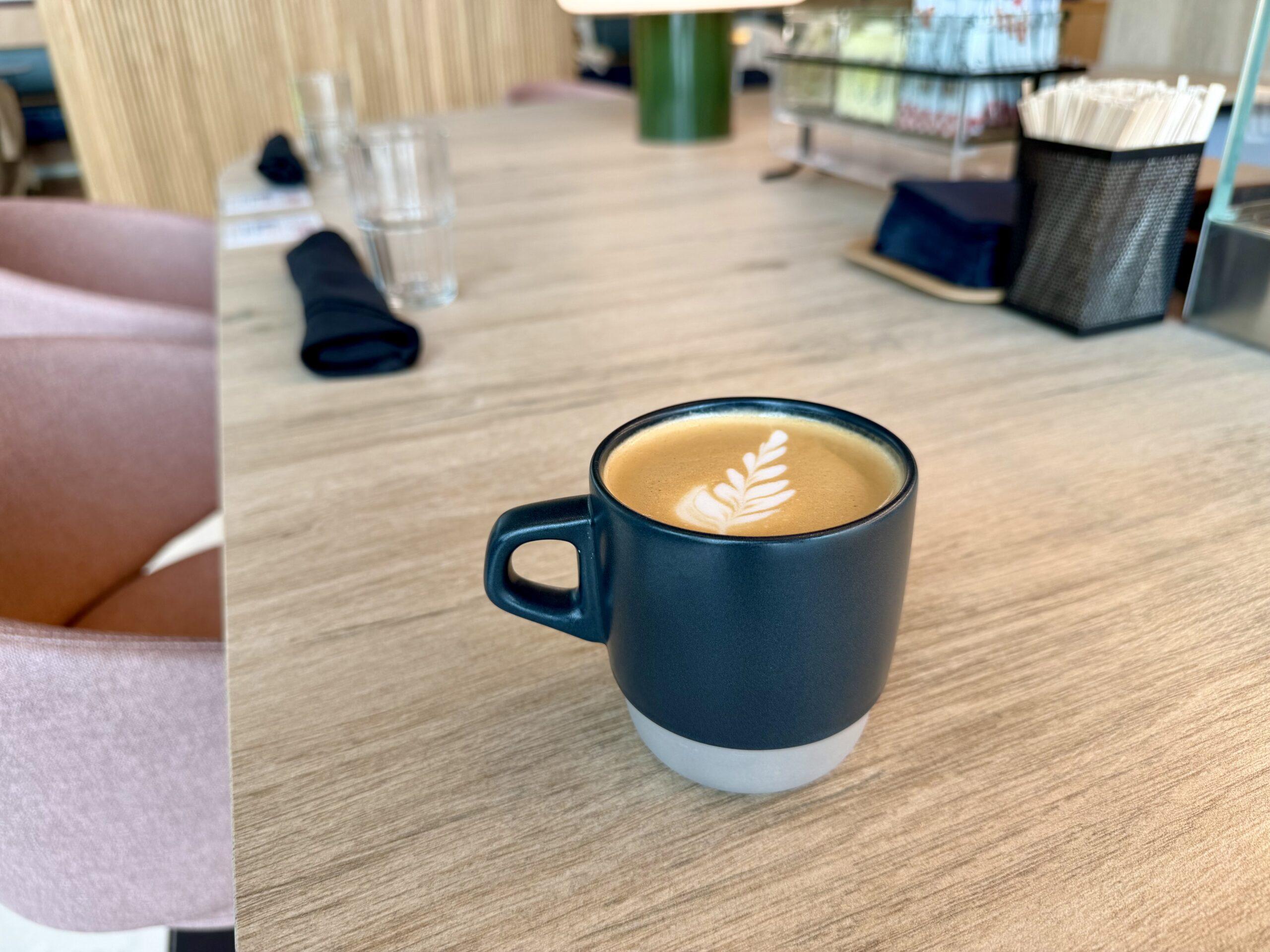 Latte at the Capital One Landing Lounge at LGA.