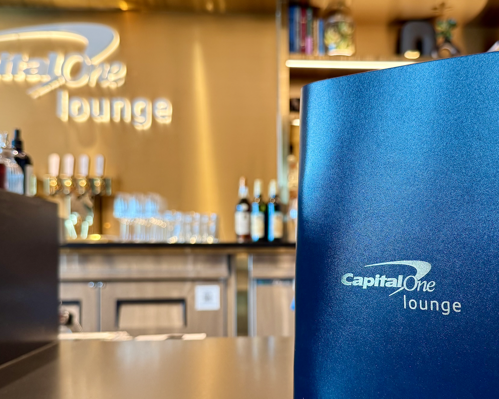 Bar/menu at the Capital One Lounge JFK.