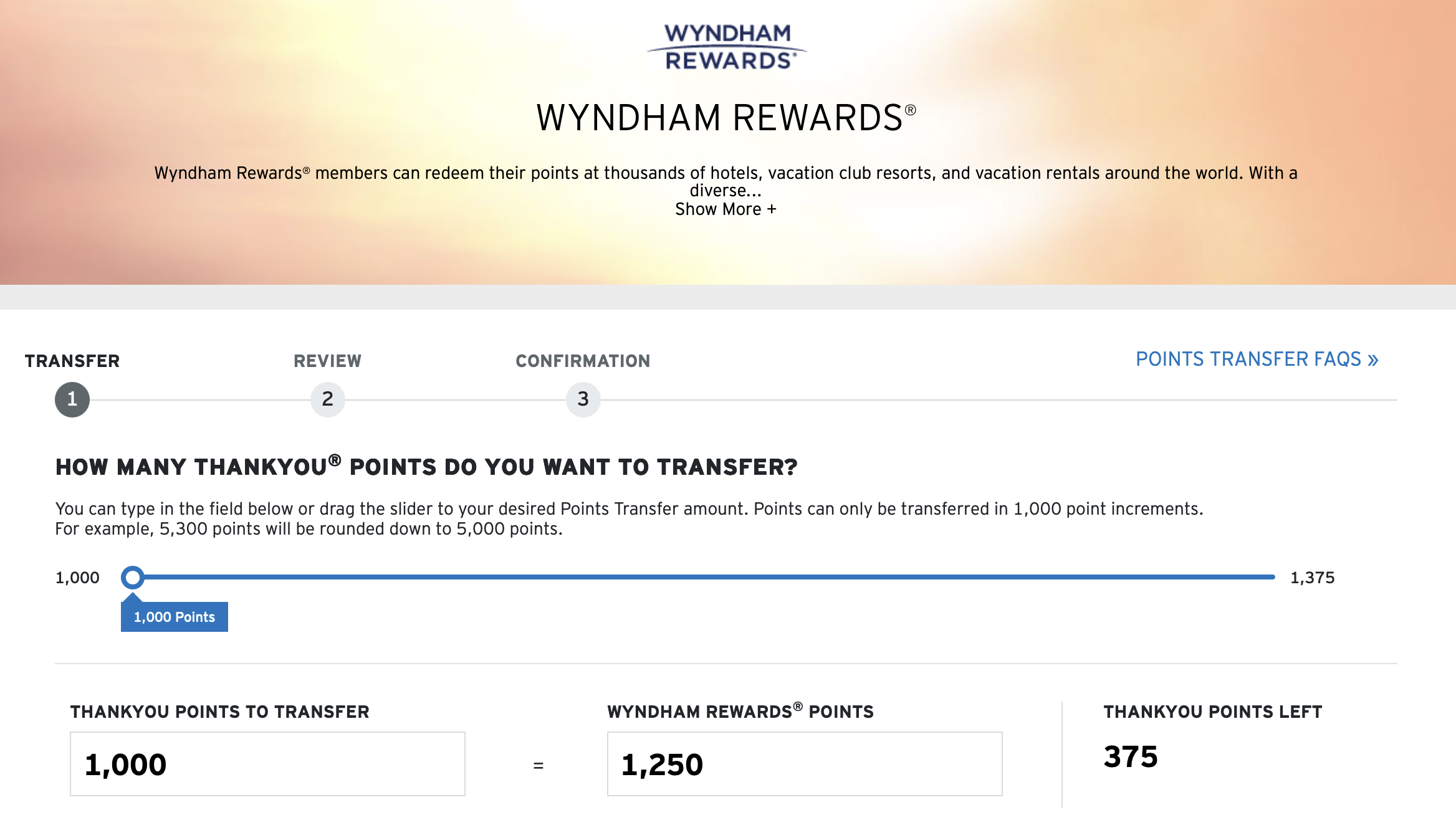 Citi transfer bonus widget (Citi to Wyndham)