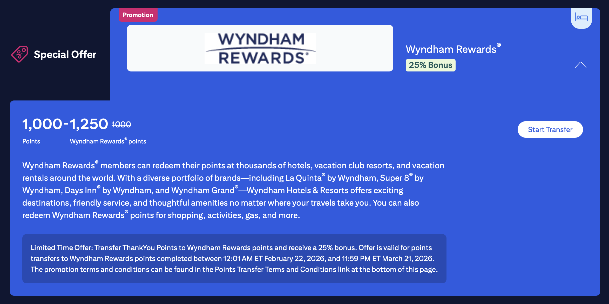 Citi to Wyndham transfer bonus promo banner.