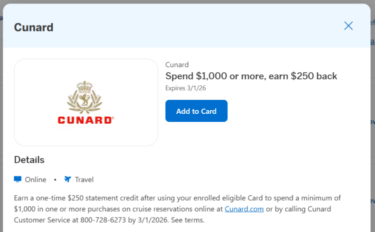 Screenshot of Amex Offer for Cunard
