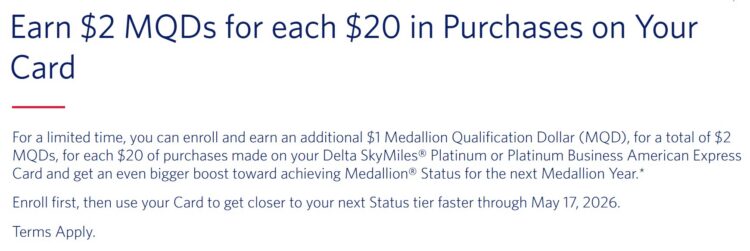Delta Platinum Cards 2X MQDs Promotion