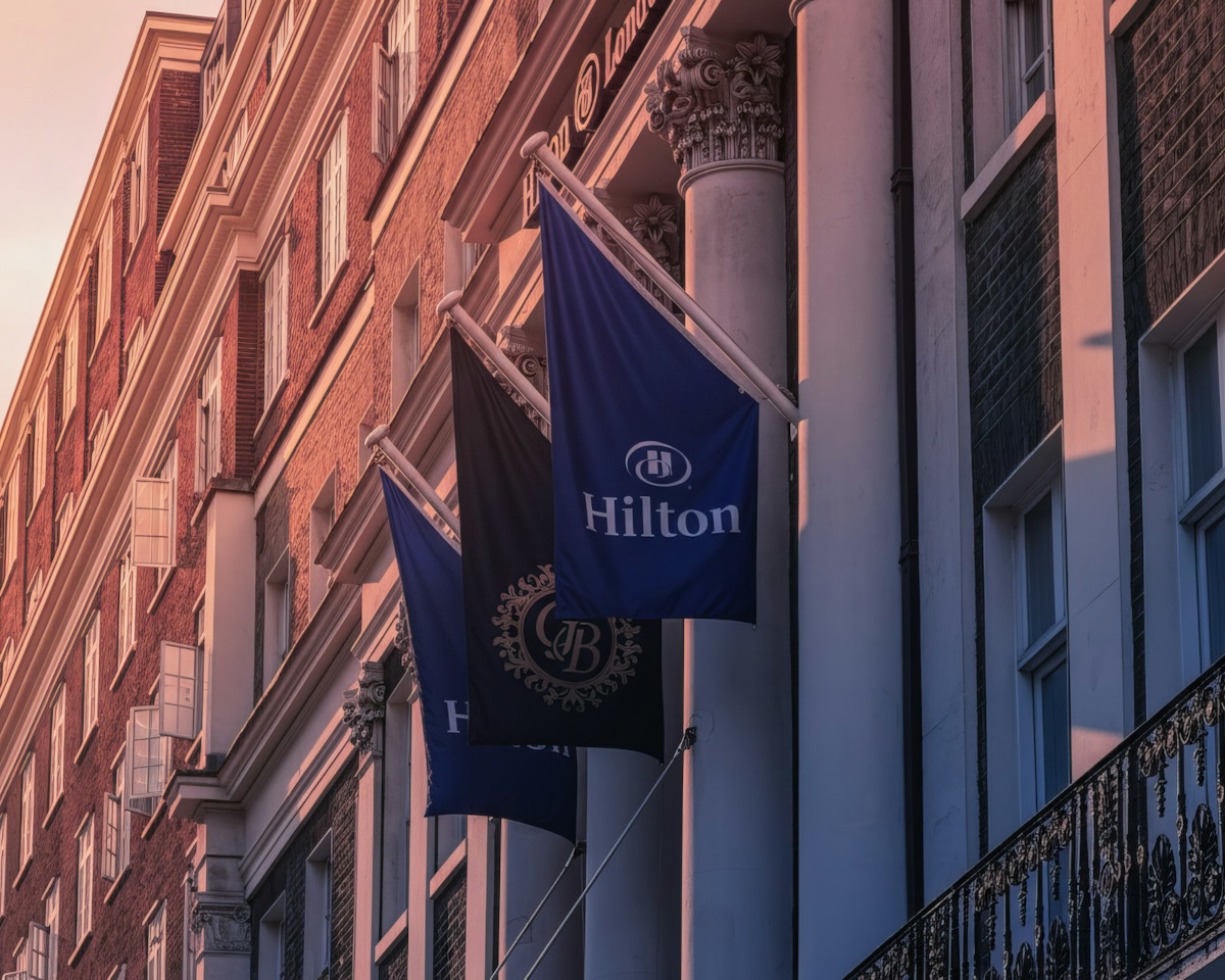 Flags outside the Hilton London