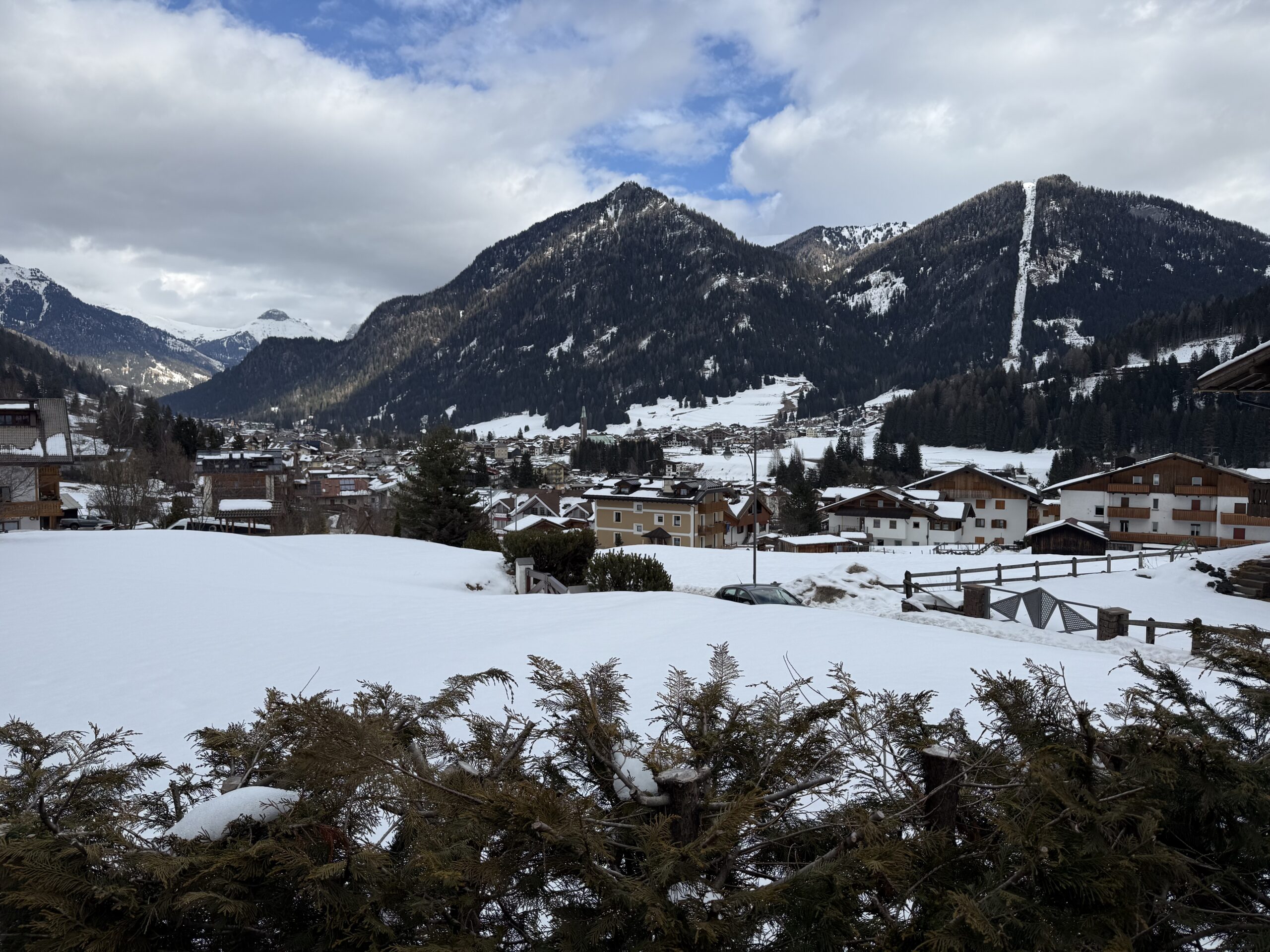 The view of Pozza di Fassa from our bed and breakfast.