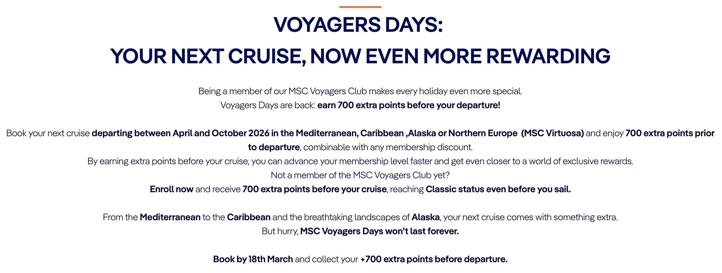 MSC Cruises Voyagers Days promo banner.