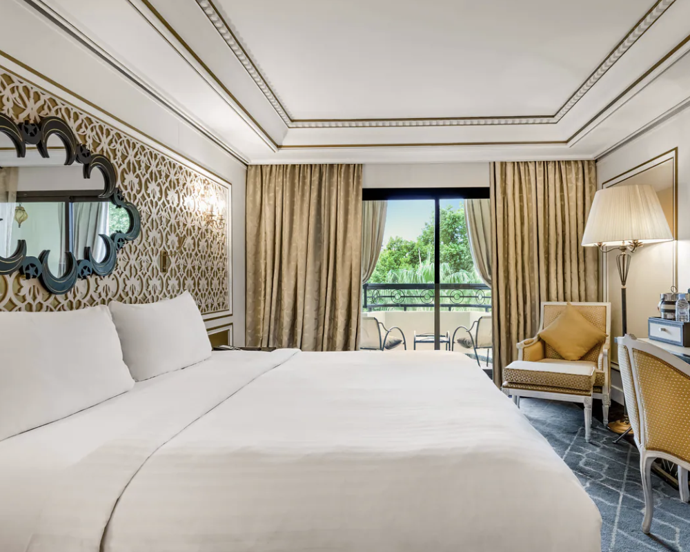 Bedroom at the Fes Marriott Hotel Jnan Palace.