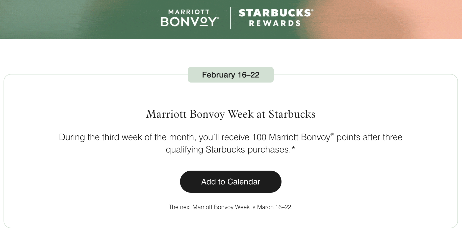 Marriott Bonvoy Week at Starbucks details