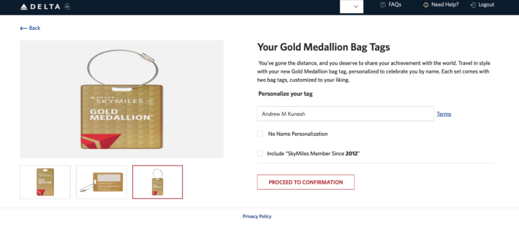 Ordering Delta bag tags