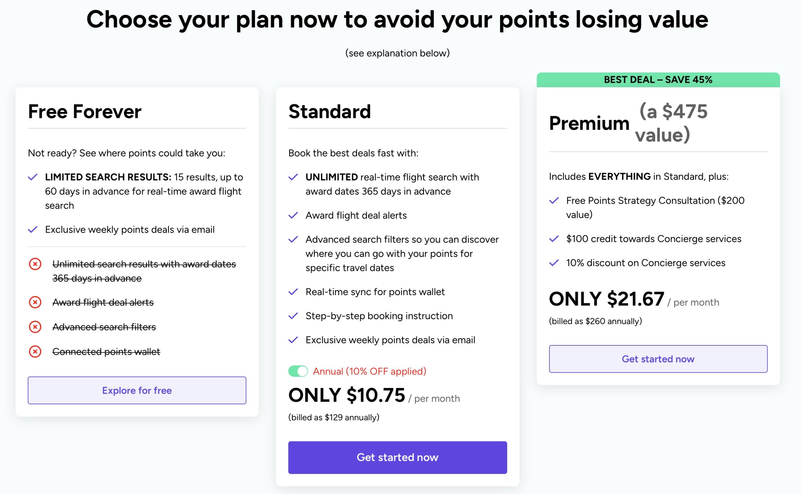 Point.me pricing plans