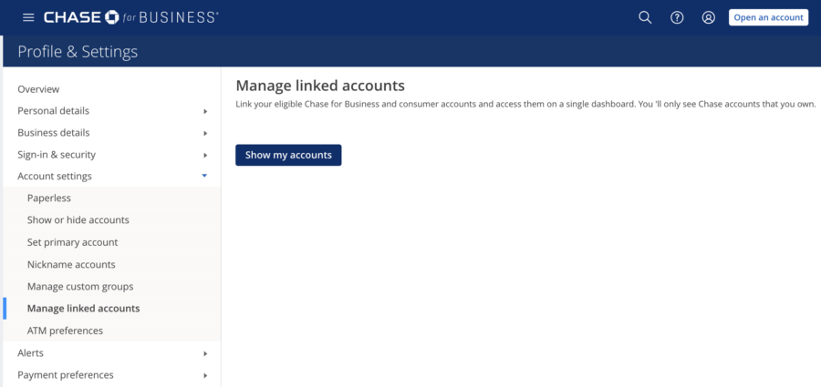 Screenshot of Chase Manage Linked Accounts page