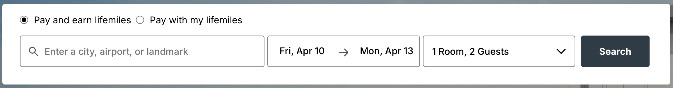 LifeMiles Hotels search bar