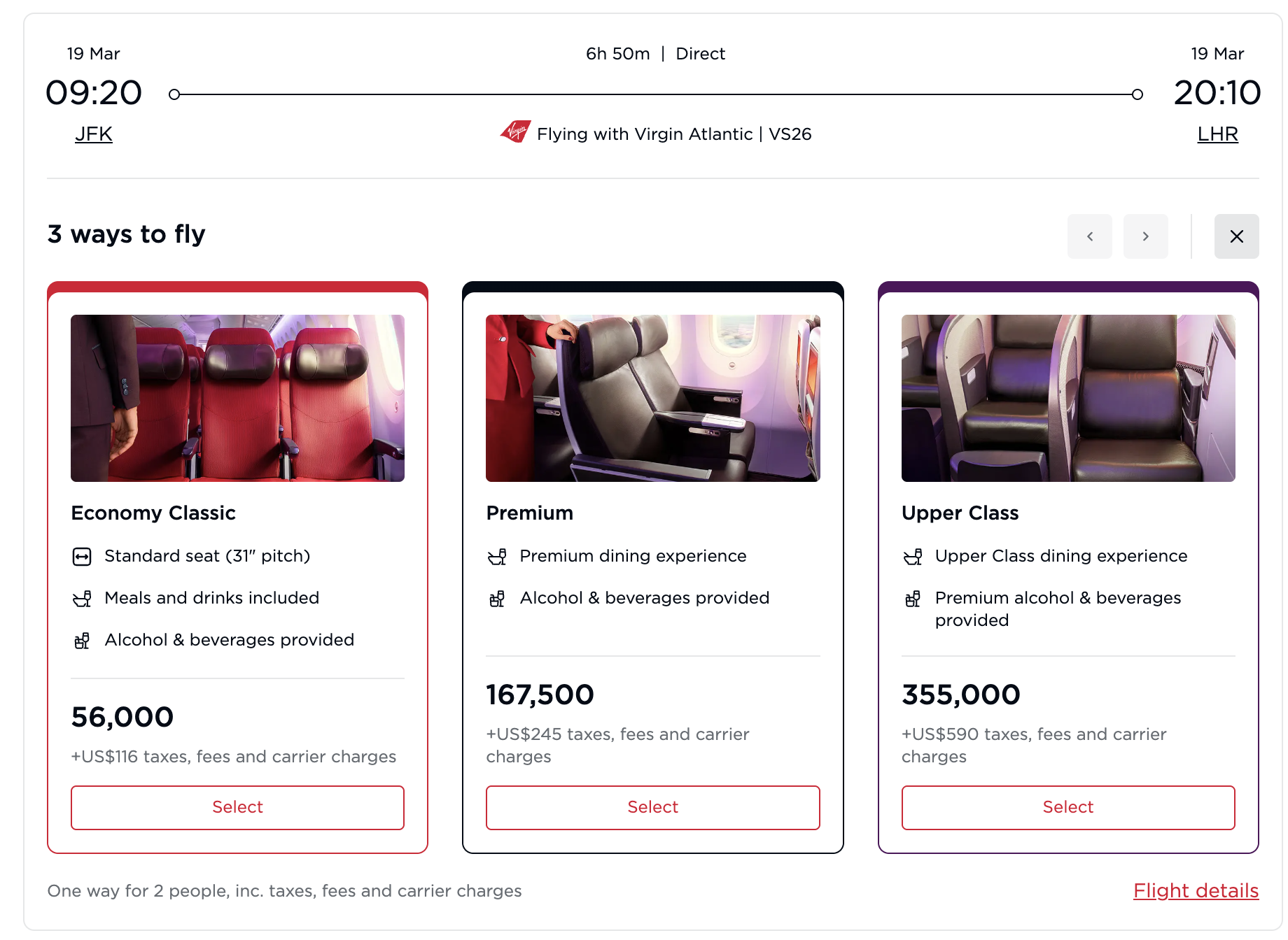 Virgin atlantic pricing with infant