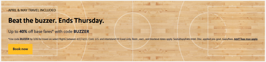 Southwest Airlines 40% off March 2026 sale promo banner