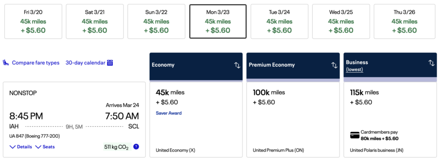 United award from IAH to SCL.