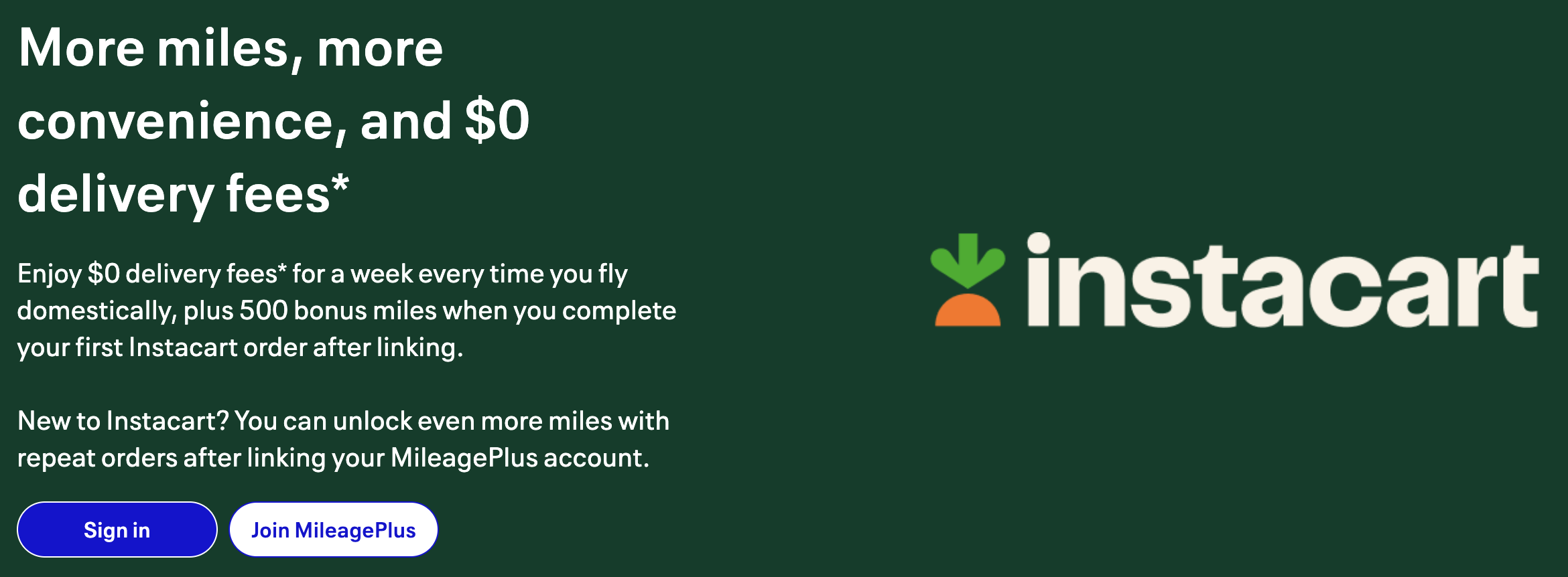 United / Instacart promo enrollment bonus.