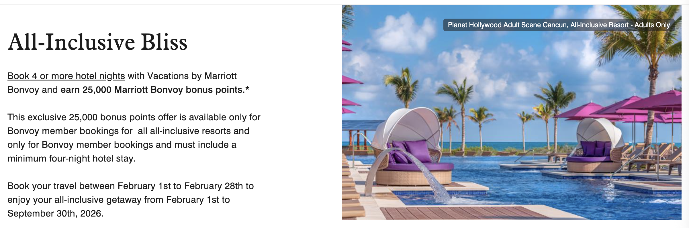 Vacations by Marriott February 2026 offer promo banner.