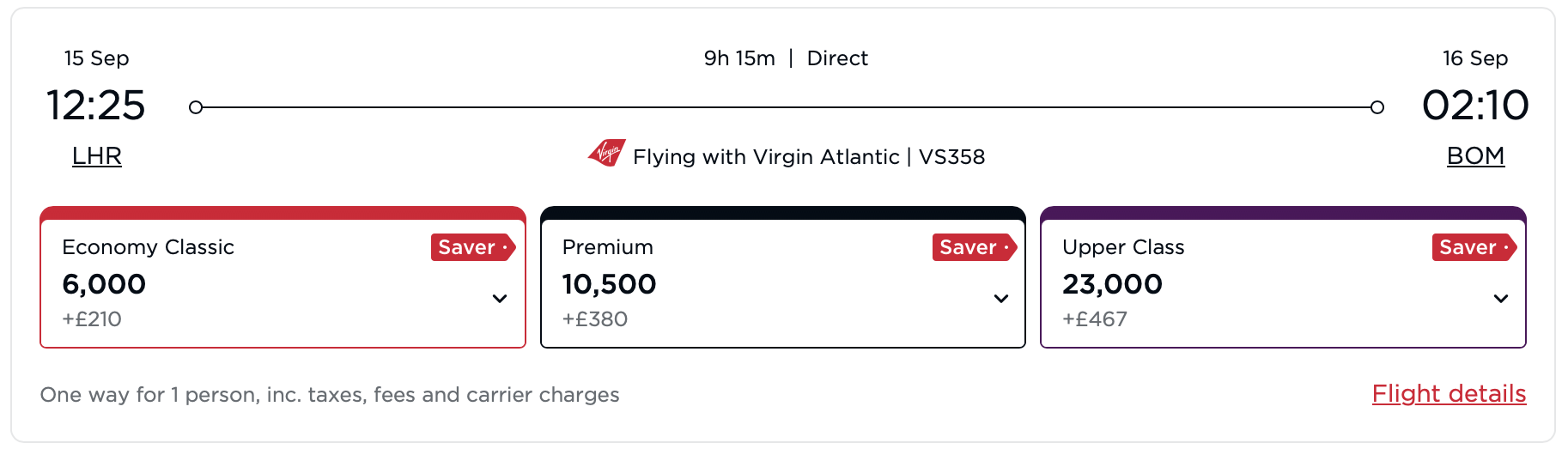 Virgin Atlantic award -- LHR to BOM
