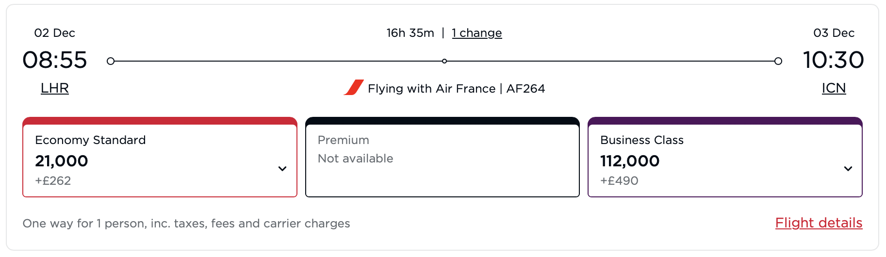 Virgin Atlantic award -- LHR to ICN on Air France