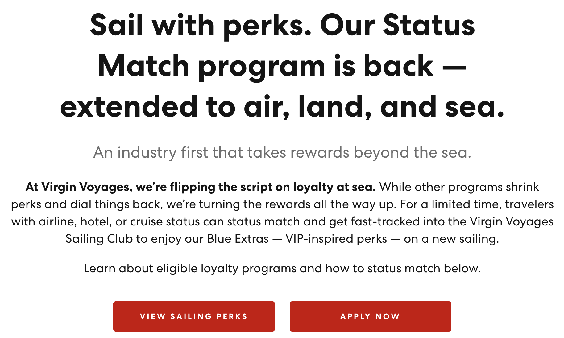 Virgin Voyages status match promo banner.