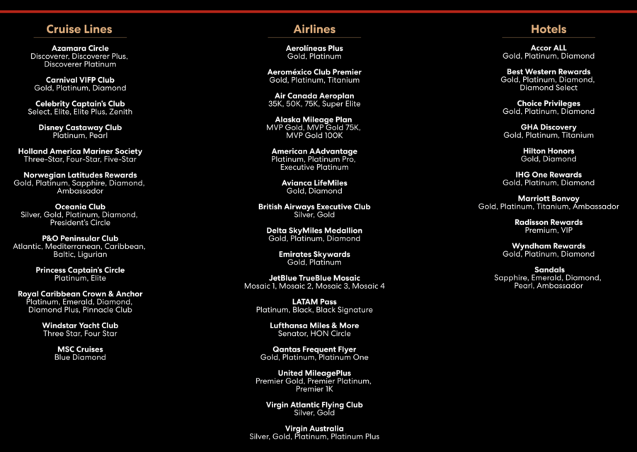 Virgin Voyages match possibilities table.