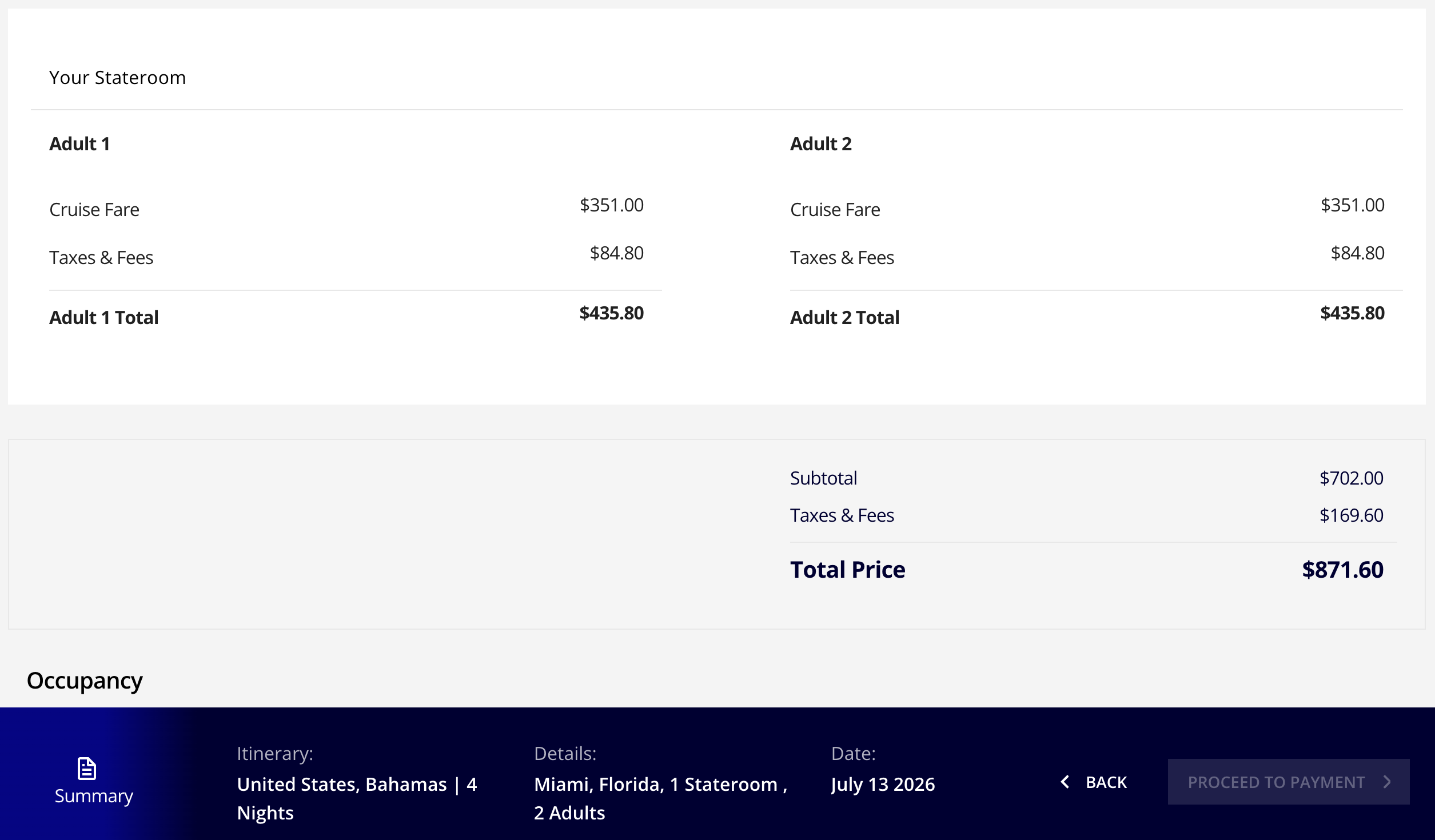Total for MSC Cruise booked through MSC