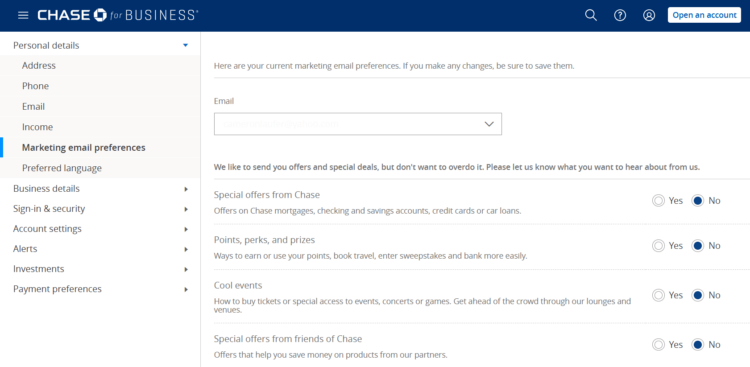 Chase marketing preferences. 