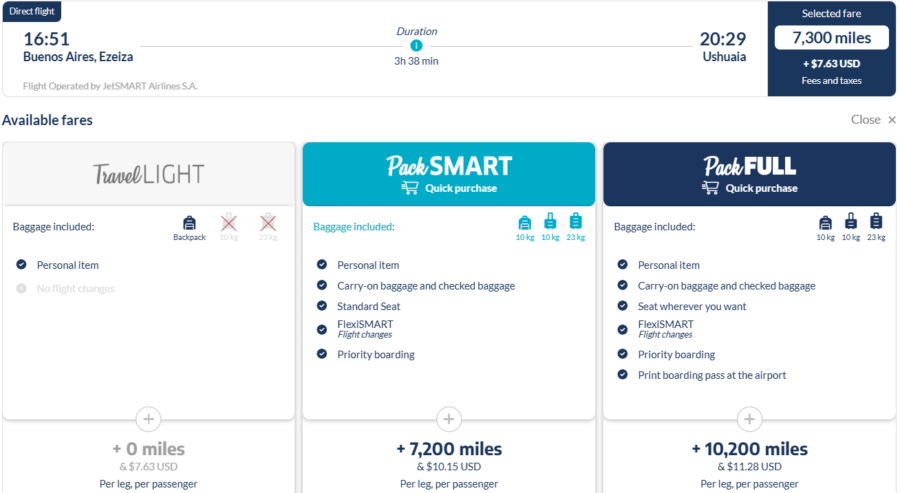 Booking JetSMART with American miles.
