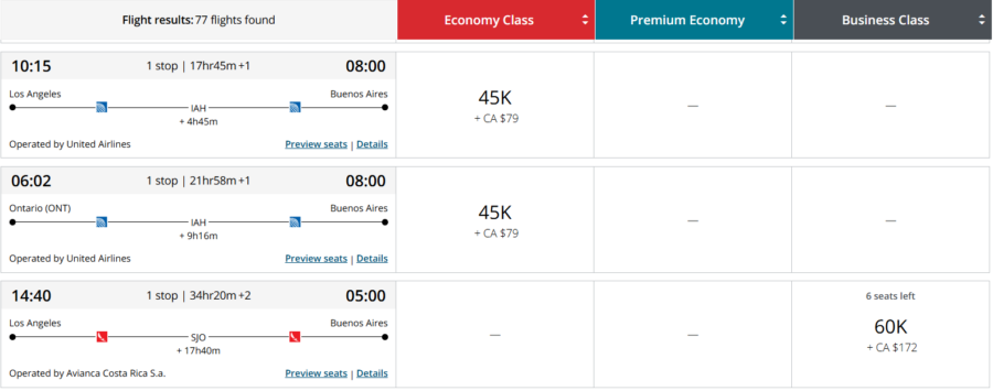 Los Angeles to Buenos Aires booked through Air Canada. 