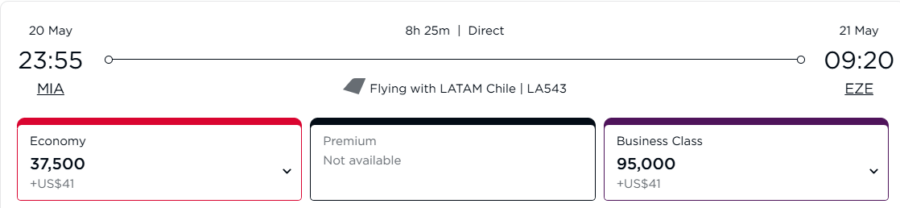 Miami to Buenos Aires on Latam.