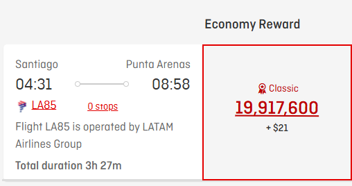 Santiago to Punta Arenas flying Latam with Qantas miles. 