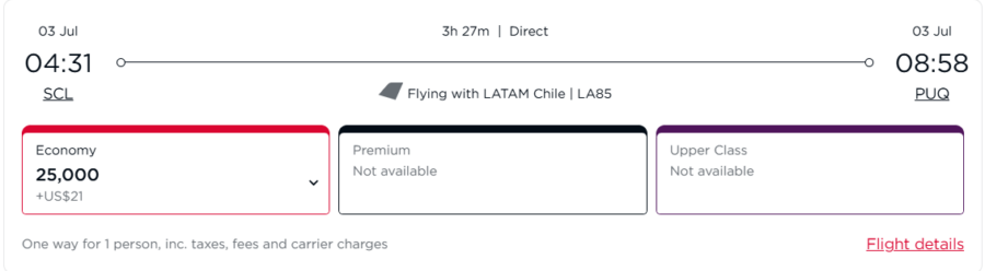 Santiago to Punta Arenas flying Latam with Virgin Atlantic points. 