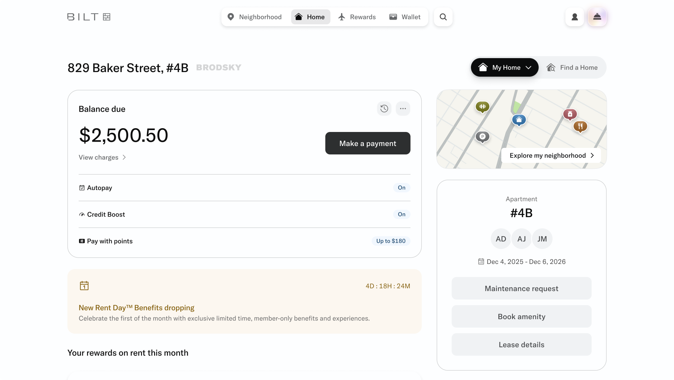 bilt rental payment home tab