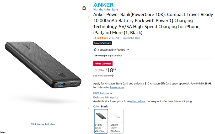 Anker power bank discounted for Amazon Prime Day
